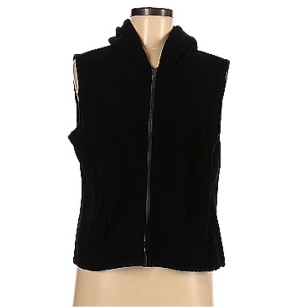 Y2K GAP Fleece Black Zip up Vest with Pockets and hood Size Medium